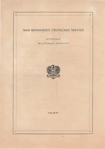 Max Reinhardts Deutsches Theater, Wolfgang Langhoff: Theaterzettel KÖNIG OEDIPUS Tragödie von Sophokles. 