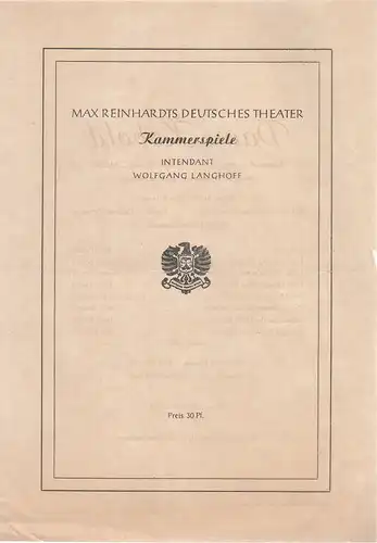 Max Reinhardts Deutsches Theater, Wolfgang Langhoff: Theaterzettel Calderon DAME KOBOLD. 