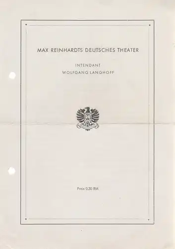 Max Reinhardts Deutsches Theater, Wolfgang Langhoff: Theaterzettel Friedrich von Schiller KABALE UND LIEBE. 
