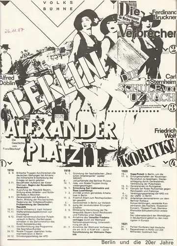 Volksbühne Berlin Rosa-Luxemburg-Platz, Fritz Rödel, Werner Heinitz, Bernd Frank, u.a: Programmheft Alfred Döblin BERLIN ALEXANDERPLATZ. Die Geschichte vom Franz Biberkopf Spielzeit 1981 / 82. 