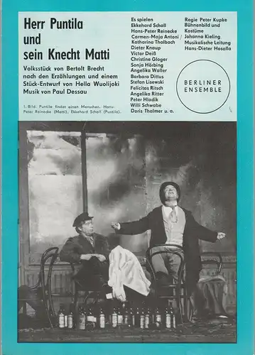 Berliner Ensemble: Werbeflyer Bertolt Brecht HERR PUNTILA UND SEIN KNECHT MATTI Berliner Ensemble 1977. 