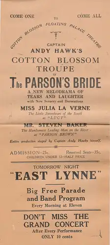 Ziegfeld Theatre New York, Theatre Royal Drury Lane London: Theaterzettel THE PARSON´S BRIDE zur Aufführung Jerome Kern / Oscar Hammerstein II SHOW BOAT Premiere 3. Mai 1928 London. 