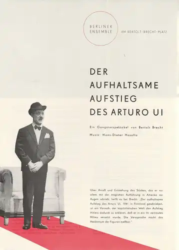 Berliner Ensemble am Bertolt-Brecht-Platz: Werbeflyer Bertolt Brecht DER AUFHALTSAME AUFSTIEG DES ARTURO UI Berliner Ensemble 1965. 