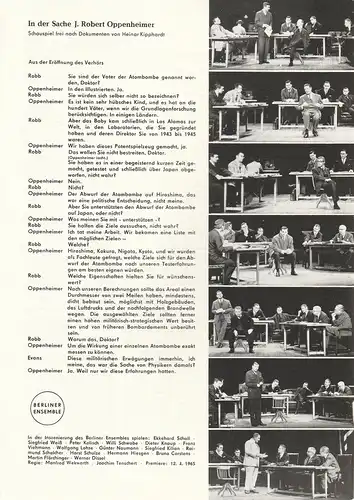 Berliner Ensemble: Werbeflyer Heinar Kipphardt IN DER SACHE J. ROBERT OPPENHEIMER Berliner Ensemble 1965. 