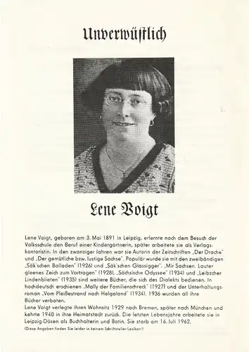 Kabarett academixer, Jürgen Hart, academixer-keller, DDR - Kabarett: Programmheft UNVERWÜSTLICH LENE VOIGT. 