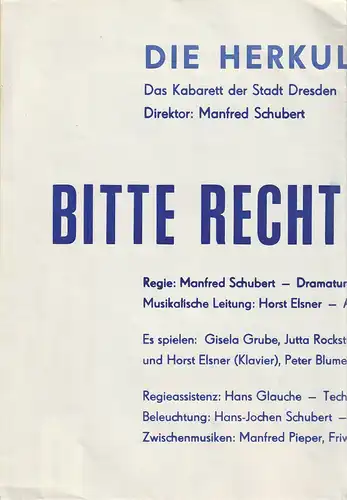 Die Herkuleskeule. Das Kabarett der Stadt Dresden DDR, Manfred Schubert, Wolfgang Schaller, Wolfgang Zobel, Herbert Löchner: Programmheft Die Herkuleskeule BITTE RECHT FREUNDLICH mit Plakat. 