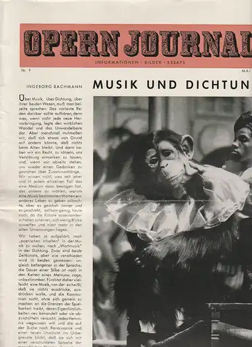 Deutsche Oper Berlin, Gustav Rudolf Sellner, Horst Goerges, Wilhelm Reinking: OPERN JOURNAL Informationen Bilder Essays Nr. 9 Mai 1965 MUSIK UND DICHTUNG. 
