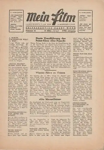 Hardy Worm: MEIN FILM Nummer 12 19. März 1948 XVIII. Jahrgang Illustrierte Film- und Kinorundschau. 