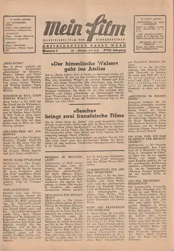 Hardy Worm: MEIN FILM Nummer 3 16. Jänner 1948 XVIII. Jahrgang Illustrierte Film- und Kinorundschau. 
