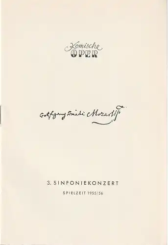 Komische Oper, Wolfgang Hammerschmidt: Programmheft 3. SINFONIEKONZERT  DES ORCHESTERS DER  KOMISCHEN OPER 23. Januar 1956 Spielzeit 1955 / 56. 