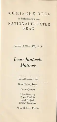 Komische Oper, Martin Vogler: Programmheft LEOS-JANACEK-MATINEE 9. März 1958  Komische Oper. 