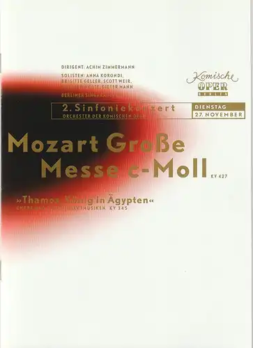 Komische Oper Berlin, Albert Kost, Joachim Großkreutz,  Matthias Wittig: Programmheft 2. SINFONIEKONZERT  DES ORCHESTERS DER  KOMISCHEN OPER 27. November 2001 im Konzerthaus Spielzeit 2001 / 2002. 