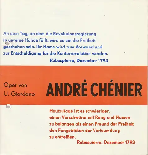 Städtische Bühnen Erfurt, Bodo Witte, Jürgen Fischer, Ute Unger: Programmheft Umberto Giordano ANDRE CHENIER Premiere 5. Februar 1988 Spielzeit 1988. 