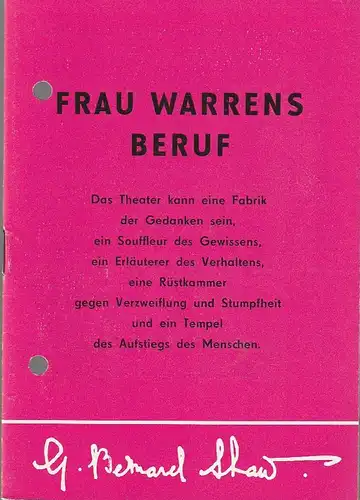 Städtische Bühnen Quedlinburg, Werner Peter, Wolfgang Fischer, Susanne Ebert: Programmheft George Bernard Shaw FRAU WARRENS BERUF Premiere 13. März 1983 Spielzeit 1982 / 83 Heft 6. 