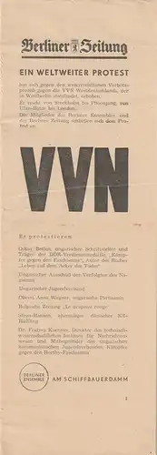 Berliner Zeitung, Berliner Ensemble: EIN WELTWEITER PROTEST gegen den widerechtlichen Verbotsprozeß gegen die VVN Westdeutschlands. 