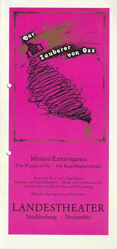 Landestheater Mecklenburg Neustrelitz, Manfred Straube, Ulrike Pörner: Programmheft DER ZAUBERER VON OSS Premiere 2. November 1991 Nr. 24 / 1991. 