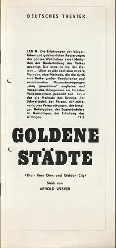 Deutsches Theater Kammerspiele Staatstheater der DDR, Hanns Anselm Perten, Renate Waack, Heinz Rohloff: Programmheft Arnold Wesker GOLDENE STÄDTE. 