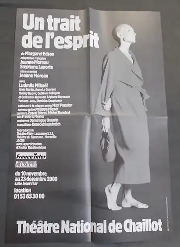 Theatre National de Chaillot: Programmheft Theaterplakat Margaret Edson UN TRAIT DE L'ESPRIT Premiere 10 novembre 2000. 