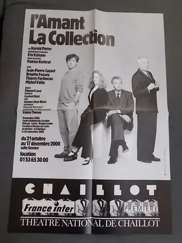 Theatre National de Chaillot: Programmheft Theaterplakat Harold Pinter L'AMANT LA COLLECTION Premiere 21 octobre 2000. 
