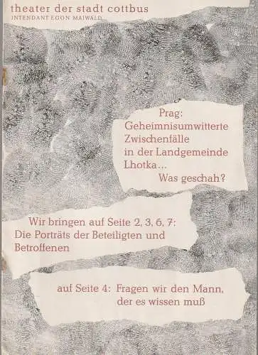 Theater der Stadt Cottbus, Egon Maiwald, Herbert Fischer: Programmheft M. Stehlik BAUERNLIEBE Premiere 8. September 1960 Spielzeit 1960 / 61. 