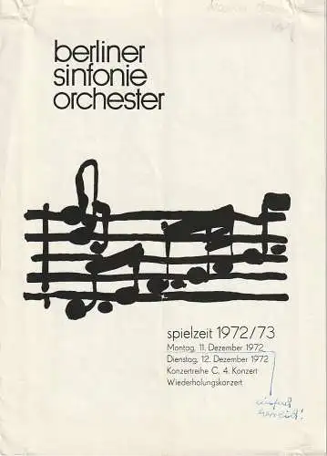 Berliner Sinfonieorchester: Programmheft WEIHNACHTSKONZERT mit dem DRESDNER KREUZCHOR  11. + 12. Dezember 1972 Metropol-Theater. 
