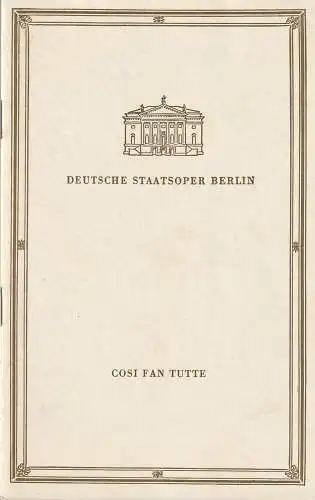 Deutsche Staatsoper Berlin, Günter Rimkus, Franz Hoffmeister ( Fotos ): Programmheft Wolfgang Amadeus Mozart COSI FAN TUTTE ( SO MACHENS ALLE ) 2. November 1956. 