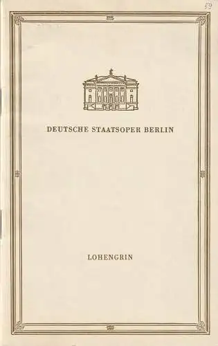 Deutsche Staatsoper Berlin, Werner Otto: Programmheft Richard Wagner LOHENGRIN 14. März 1959. 