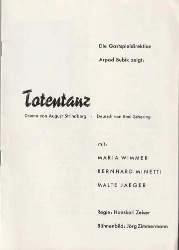 Gastspieldirektion Arpad Bubik: Programmheft August Strindberg TOTENTANZ Oktober - Dezember 1960. 