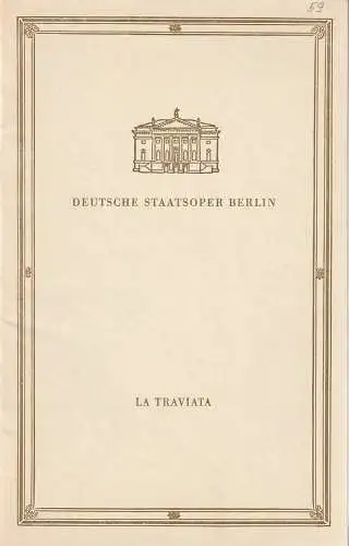 Deutsche Staatsoper Berlin, Werner Otto, Joseph Hegenbarth: Programmheft Giuseppe Verdi LA TRAVIATA 21. Dezember 1959. 
