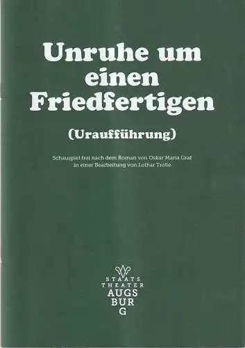 Staatstheater Augsburg, Andre Bücker, Sarah Mössner, Tamara Steber: Programmheft Uraufführung Lothar Trolle UNRUHE UM EINEN FRIEDFERTIGEN Spielzeit 2022 / 23 Nr. 14. 
