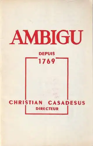 Theatre de L´Ambigu, Christian Casadesus: Programmheft Audrey et William Ross DOUCE ANNABELLE Premiere 12 janvier 1961. 