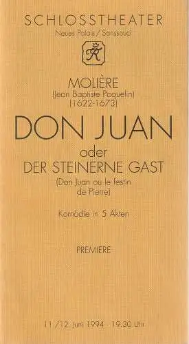 Musikfestspiele Potsdam Sanssouci 1994, Andrea Palent, Hans-Otto-Theater, Stefan Märki, Michael Philipps: Programmheft Moliere DON JUAN oder DER STEINERNE GAST Premiere 11. Juni 1994. 