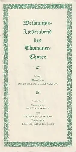 Thomaner Chor, Erhard Mauersberger: Programmheft WEIHNACHTSLIEDER-ABEND DES THOMANER CHORES 1961. 