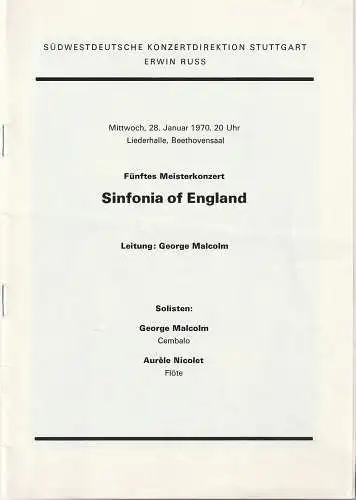 Südwestdeutsche Konzertdirektion Stuttgart, Erwin Russ: Programmheft FÜNFTES MEISTERKONZERT SINFONIA OF ENGLAND 28. Januar 1970 Liederhalle Beethovensaal. 