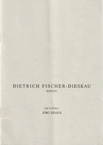Südwestdeutsche Konzertdirektion Stuttgart, Erwin Russ: Programmheft SONDERKONZERT DIETRICH FISCHER-DIESKAU 14. November 1982 Liederhalle Beethovensaal. 