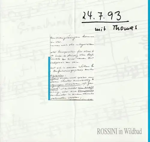 Rossini in Wildbad, Jochen Schönleber: Programmheft ROSSINI IN WILDBAD KARLHEINZ STOCKHAUSEN 24. Juli 1993 Kursaal Bad Wildbad   5. Musikalisches Sommerfest 2 - 24. Juli 1993. 