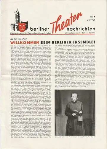 Berlin-Werbung Berolina, Werner Thalheim: BERLINER THEATER NACHRICHTEN Nr. 7 Juli 1963. 