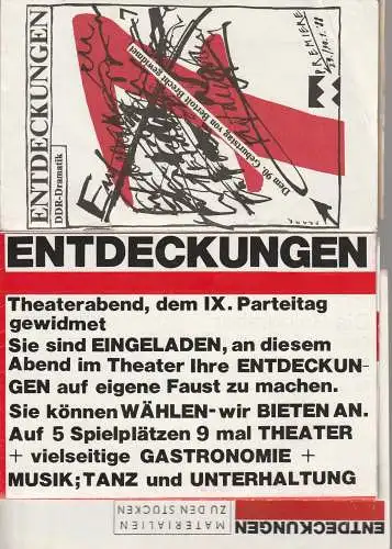 Mecklenburgisches Staatstheater Schwerin: ENTDECKUNGEN DDR-DRAMATIK Premiere 29. / 30. Januar 1988 KONVOLUT. 