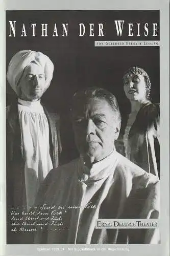 Ernst-Deutsch-Theater Hamburg, Friedrich Schütter, Wolfgang Borchert, Merula Steinhardt-Unseld, Gudrun Müller-Lütken: Programmheft Gotthold Ephraim Lessing NATHAN DER WEISE Premiere 6. Oktober 1993 Spielzeit 1993 / 94. 