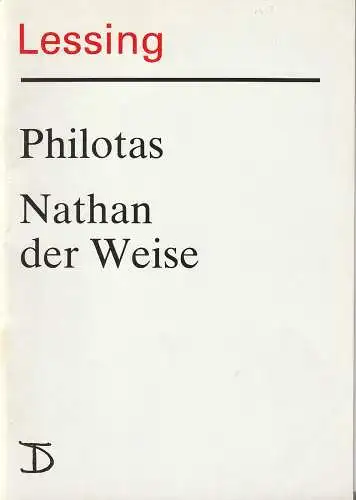 Deutsches Theater, Thomas Langhoff, Hans Nadolny, Heinz Rohloff: Programmheft Gotthold Ephraim Lessing PHILOTAS / NATHAN DER WEISE Premiere 6./7. Oktober 1987. 