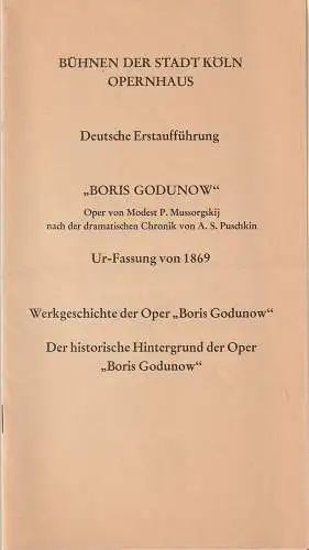 Bühnen der Stadt Köln: Programmheft Modest P. Mussorgskij Urfassung BORIS GODUNOW  19. März 1971 Opernhaus. 