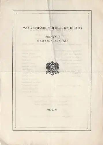 Max Reinhardts Deutsches Theater, Wolfgang Langhoff: Programmheft KÖNIG OEDIPUS Tragödie von Sophokles. 