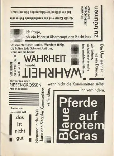 Städtische Bühnen Erfurt, Bodo Witte, Lothar Ehrlich, Harald Gerlach: Programmheft Michail Schatrow BLAUE PFERDE AUF ROTEM GRAS Premiere 9. Oktober 1982 Spielzeit 1982 / 83. 