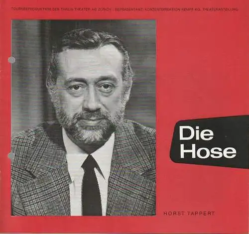 Thalia-Theater Zürich, Konzertdirektion Kempf: Programmheft Carl Sternheim DIE HOSE Spielzeit 1973 / 74. 