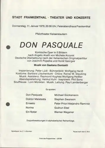 Stadt Frankenthal, Theater und Konzerte, Feierabendhaus Frankenthal: Programmheft Gaetano Donizetti DON PASQUALE 11. Januar 1979 Feierabendhaus Frankenthal. 