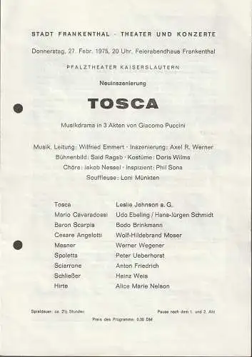 Stadt Frankenthal, Theater und Konzerte, Feierabendhaus Frankenthal: Programmheft Giacomo Puccini TOSCA 27. Februar 1975 Feierabendhaus Frankenthal. 