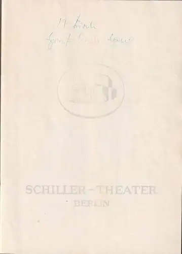 Schiller Theater Berlin, Boleslaw Barlog, Albert Beßler: Programmheft Max Frisch GRAF OEDERLAND Spielzeit 1961 / 62 Heft 108. 