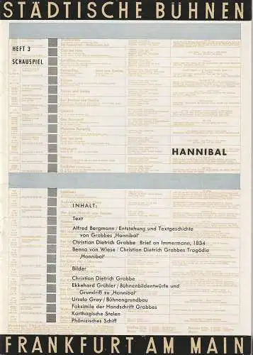 Städtische Bühnen Frankfurt am Main,  Harry Buckwitz, Günter Skopnik, Rudi Seitz: Programmheft Christian Dietrich Grabbe HANNIBAL Spielzeit 1957 / 58 Heft 3. 