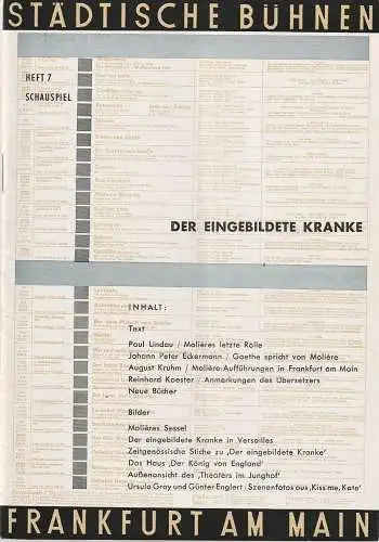 Städtische Bühnen Frankfurt am Main,  Harry Buckwitz, Günter Skopnik, Rudi Seitz: Programmheft Moliere DER EINGEBILDETE KRANKE Spielzeit 1955 / 56 Heft 7. 