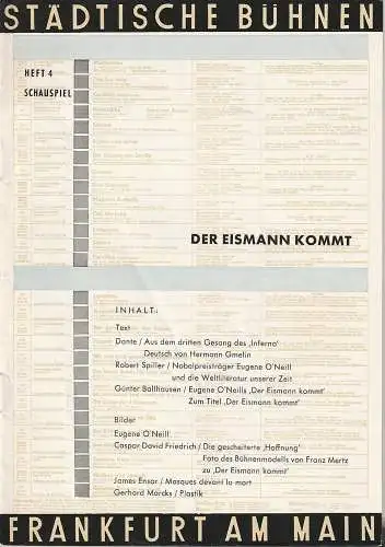 Städtische Bühnen Frankfurt am Main, Harry Buckwitz, Günter Skopnik, Wolfram Viehweg, Rudi Seitz: Programmheft Eugene O'Neill DER EISMANN KOMMT Spielzeit 1959 / 60 Heft 4. 